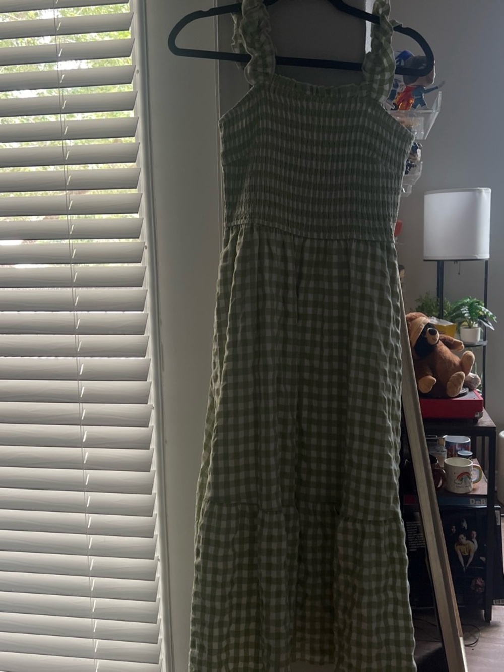 Green Gingham Smocked Maxi Dress with Ruffle Straps